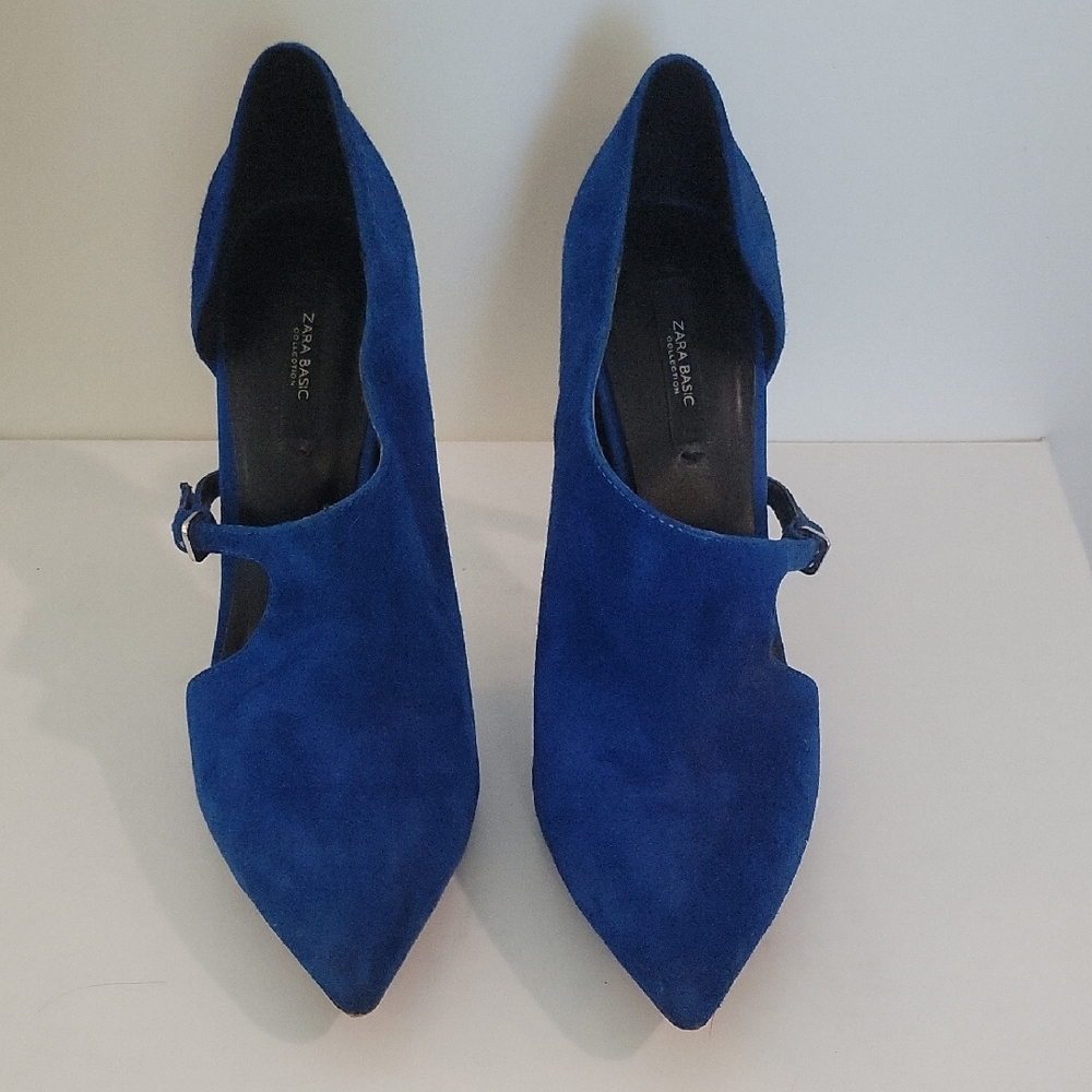 Zara Blue Heeled Suede Shoes